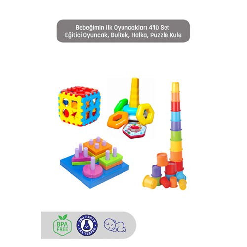 Kiki Bebeğimin Ilk Oyuncakları 4'lü Set Bultak Halka Puzzle Kule Kiki Bebeğimin Ilk Oyuncakları 4'lü Set Bultak Halka Puzzle Kule
